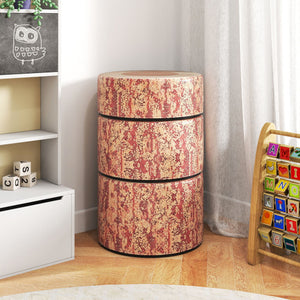 3-Piece Tree Stump Stool Set in Dark Walnut for kids, featuring nature-inspired wood printing. Ideal for playtime.