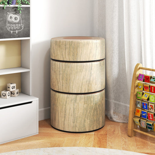 3-Piece Tree Stump Stool Set with Wood Printing Nature Decoration-Natural