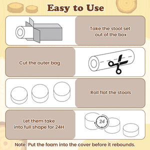 3-Piece Tree Stump Stool Set with Wood Printing Nature Decoration-Natural