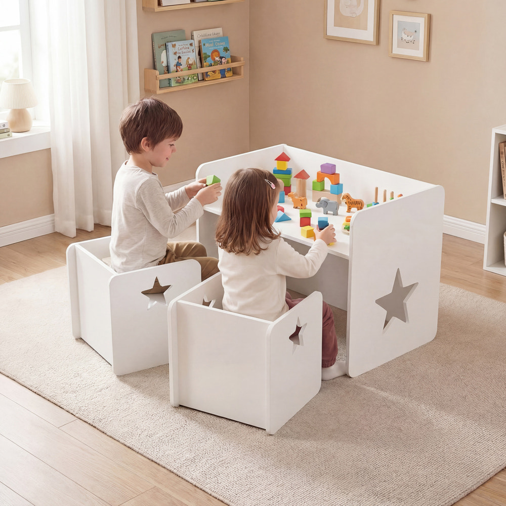 3 Pieces Kids Table and Chair Set Space-saving Toddler Table and 2 Chairs