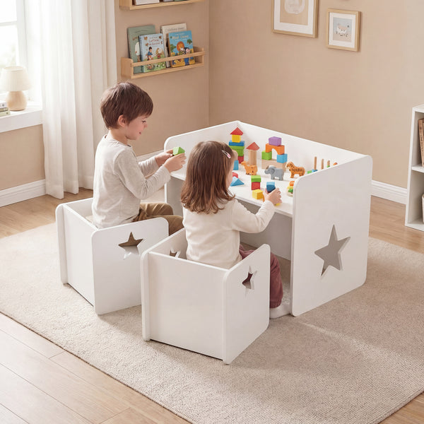 3 Pieces Kids Table and Chair Set Space-saving Toddler Table and 2 Chairs