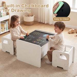 3 Pieces Kids Table and Chair Set with Space-saving Toddler Table and 2 Chairs