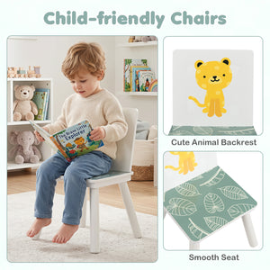 3 Pieces Kids Table and Chairs Set with Animal Patterns for Aged 3-6 Years Old