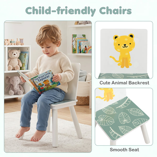 3 Pieces Kids Table and Chairs Set with Animal Patterns for Aged 3-6 Years Old