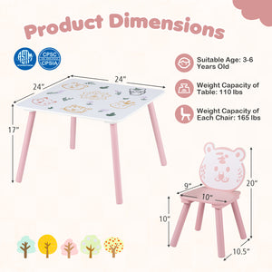 3 Pieces Kids Table and Chairs Set with Animal Patterns for Kids