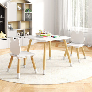 3 Pieces Kids Wooden Table and Chair Set with Cute Froggy Design-White