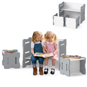 3-Piese Toddler Set with 2 Stools and Activity Table-Gray