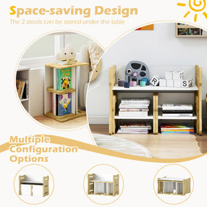 3-Piese Toddler Set with 2 Stools and Activity Table-Natural