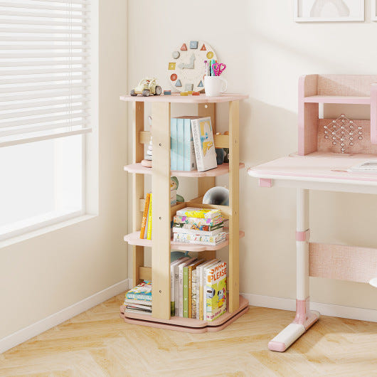 3-Tier Freestanding Corner Toddler Book Rack in Pink with 12 Sectors for Kids Storage