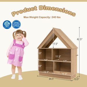 3-Tier House-Shaped Toy Storage Organizer with Open Shelves-Natural