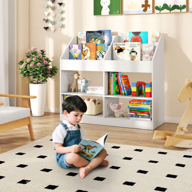 3-Tier Kid's Bookshelf Toy Storage Organizer with Display Rack in White for Kids' Room Storage.