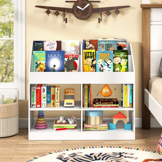 3-Tier Kid's Bookshelf Toy Storage Organizer with Display Rack in White for Kids' Room Storage.