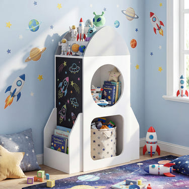 3-Tier Kids Bookshelf Rocket Space Theme Toddler Toy Storage Organizer