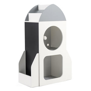 3-Tier Kids Bookshelf Rocket Space Theme Toddler Toy Storage Organizer-White