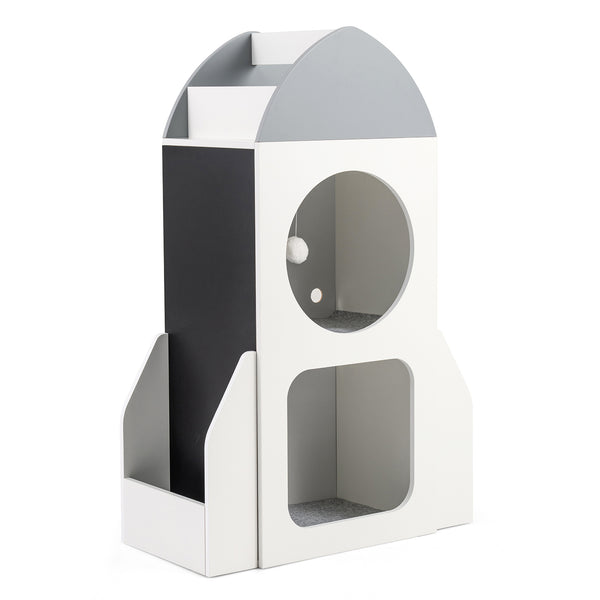 3-Tier Kids Bookshelf Rocket Space Theme Toddler Toy Storage Organizer-White