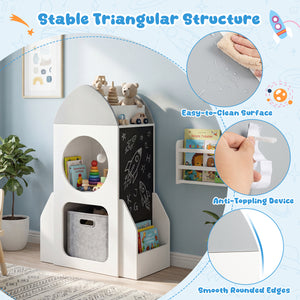 3-Tier Kids Bookshelf Rocket Space Theme Toddler Toy Storage Organizer-White