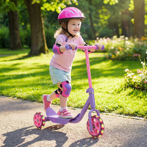 3 Wheels Scooter for Kids Age 2+ with LED Light-Up Wheels and Wide Anti-Slip Deck-Purple
