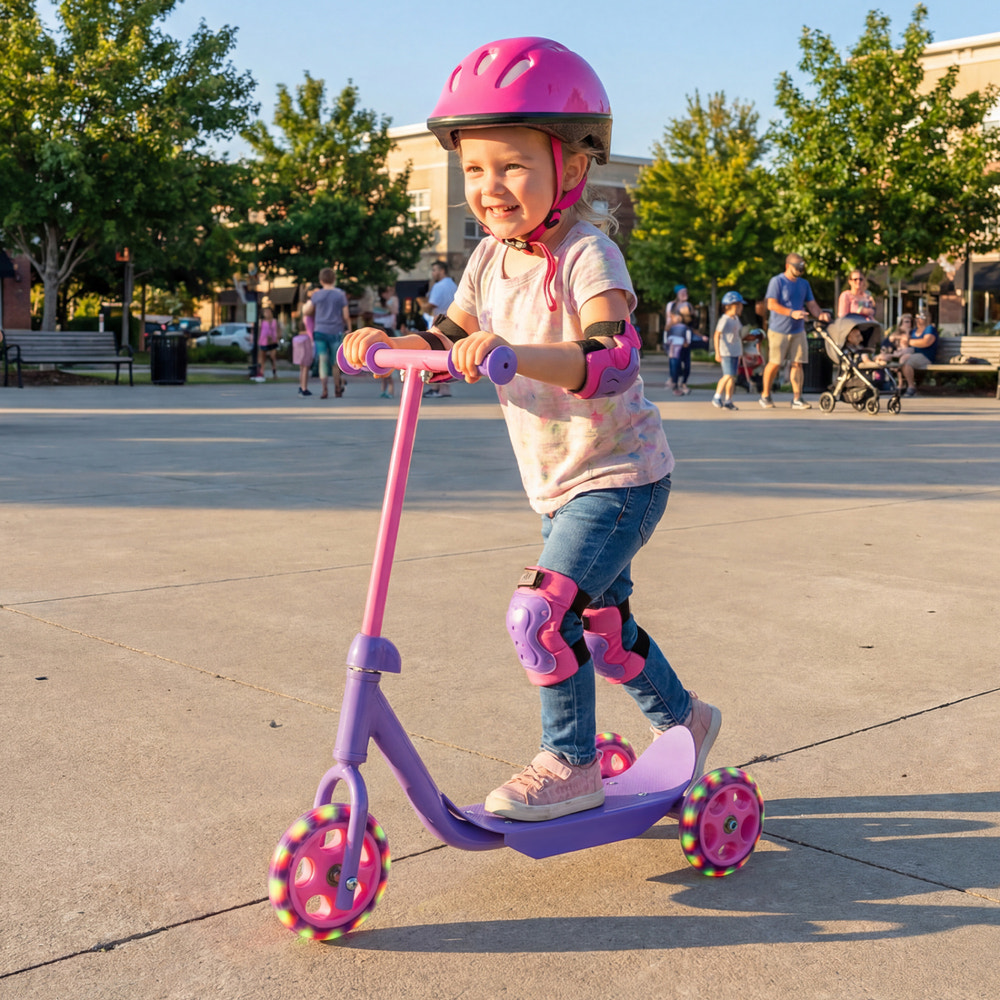 3 Wheels Scooter for Kids Age 2+ with LED Light-Up Wheels and Wide Anti-Slip Deck-Purple