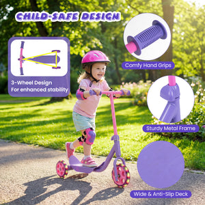 3 Wheels Scooter for Kids Age 2+ with LED Light-Up Wheels and Wide Anti-Slip Deck-Purple
