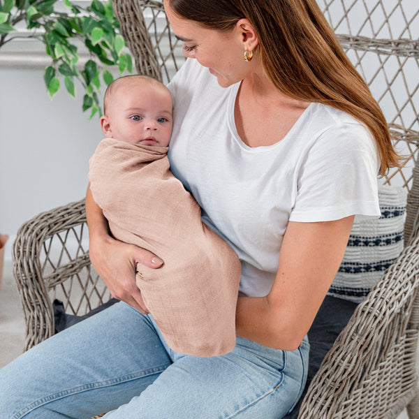 Muslin Swaddle Blankets in Cream, Blush, Bold Blush, Mauve, 4 Pack