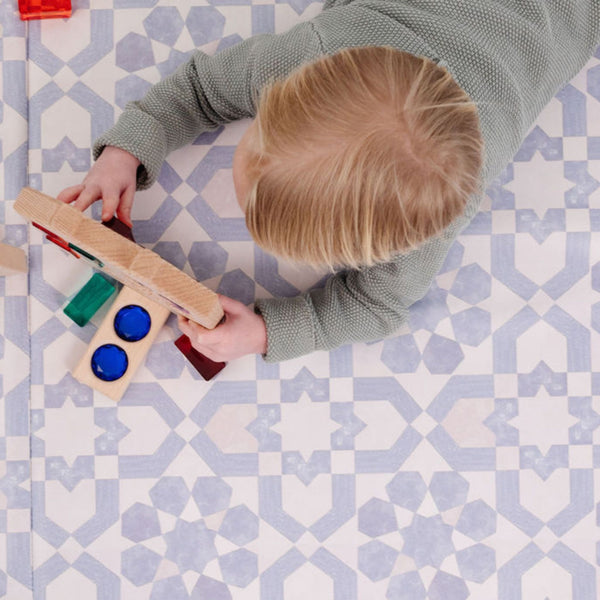 Blue Tile Vegan Leather Mat for babies, perfect for playtime and safe lounging. Stylish and durable design.