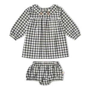 Organic Peter Pan Collar Dress - Charcoal Plaid