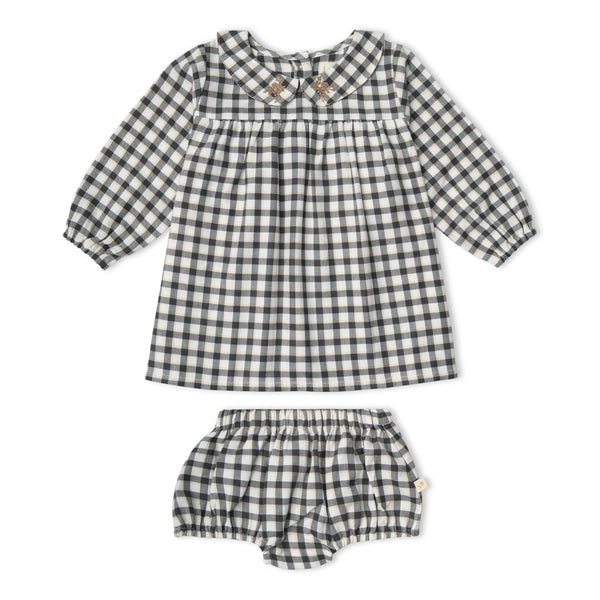 Organic Peter Pan Collar Dress - Charcoal Plaid