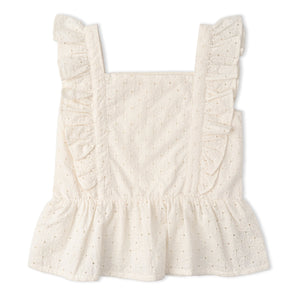 Organic Eyelet Flutter Top And Shorts Set - Ivory Eyelet