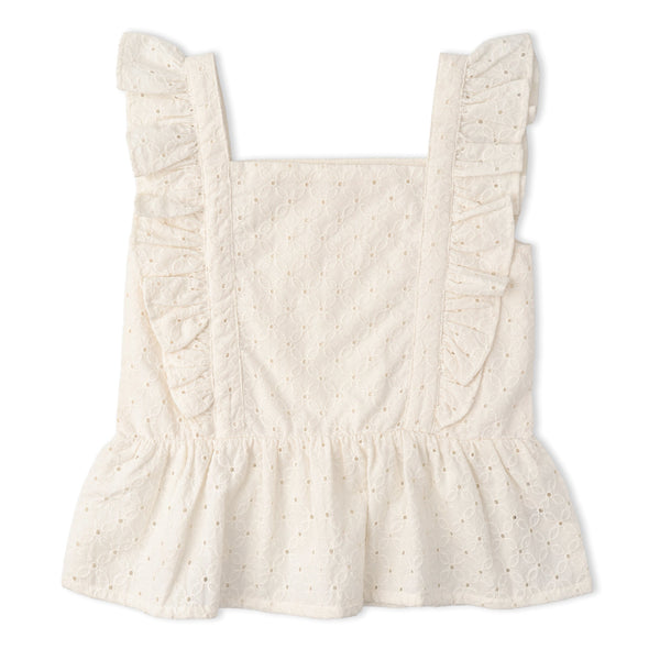 Organic Eyelet Flutter Top And Shorts Set - Ivory Eyelet