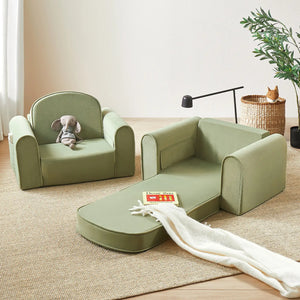 Tiny Land® GentleSnug Kid Chair in Sage, angled view showcasing its soft design and comfort for children.