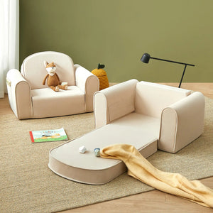 Tiny Land® GentleSnug Kid Chair in Beige White, perfect for kids' seating, shown from angle 4.