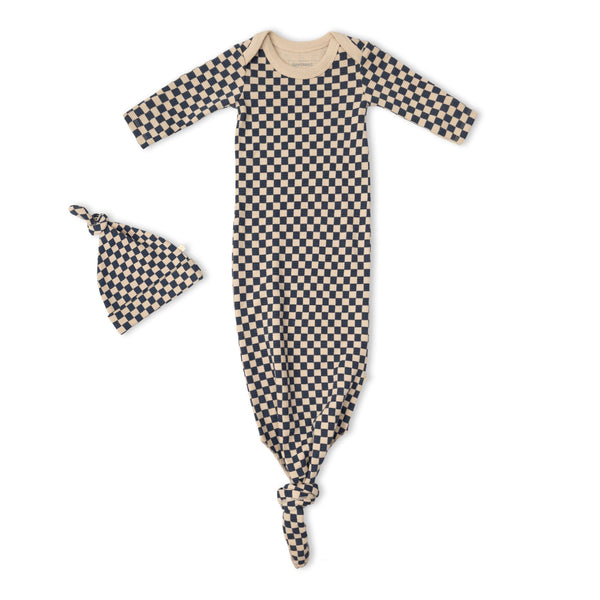 Organic Knotted Baby Gown - Midnight Check