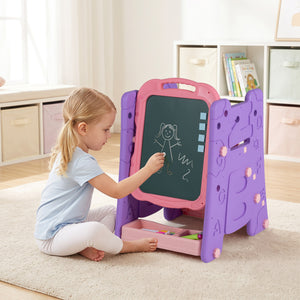 Kids' art easel with double-sided magnetic board, perfect for creative activities and imaginative play.