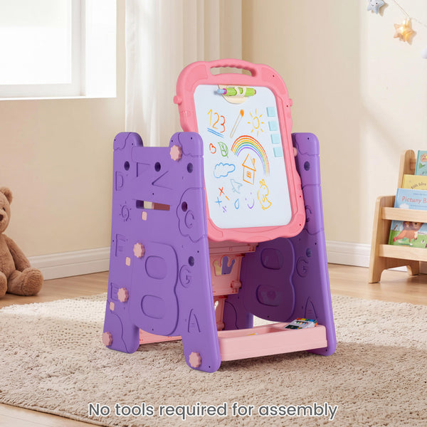 Kids' art easel with double-sided magnetic board, perfect for creative activities and imaginative play.
