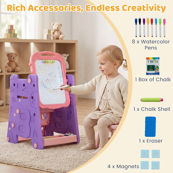 Kids' art easel with double-sided magnetic board, perfect for creative activities and fun learning.