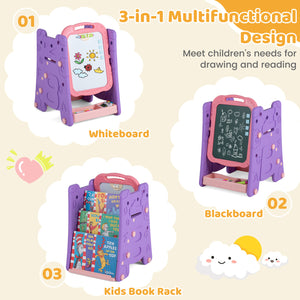 Double-sided magnetic art easel for kids, perfect for creative activities and fun learning. Angle 13 view.