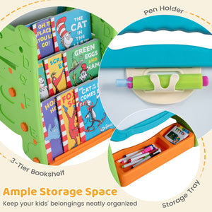 Kids' art easel with double-sided magnetic board, perfect for creative activities and playtime fun. Angle 7 view.