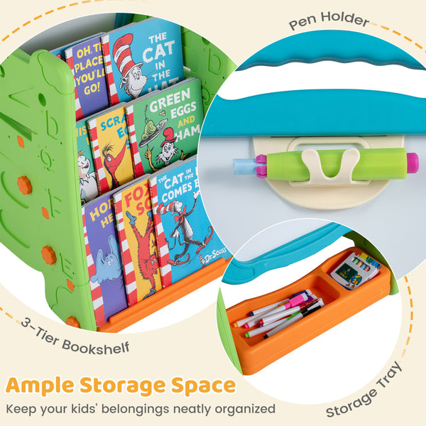 Kids' art easel with double-sided magnetic board, perfect for creative activities and playtime fun. Angle 7 view.