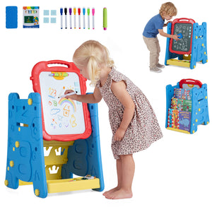Kids' art easel with double-sided magnetic board for creative play and learning, shown at angle 17.