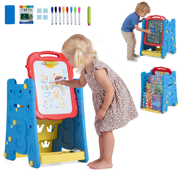 Kids' art easel with double-sided magnetic board for creative play and learning, shown at angle 17.