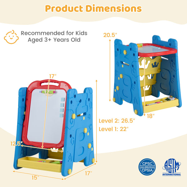 Kids' art easel with double-sided magnetic board, perfect for creative activities and imaginative play.