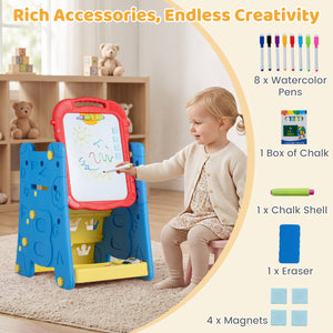 Kids' art easel with double-sided magnetic board, perfect for creative activities and imaginative play. Angle 19 view.