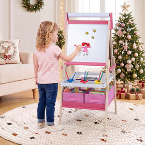 3-in-1 Art Easel for Kids with Magnetic Chalkboard and Whiteboard
