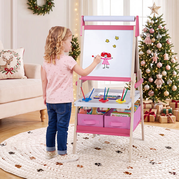 3-in-1 Art Easel for Kids with Magnetic Chalkboard and Whiteboard