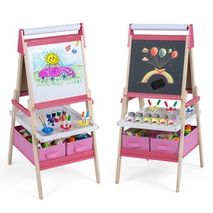 3-in-1 Art Easel for Kids with Magnetic Chalkboard and Whiteboard