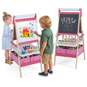 3-in-1 Art Easel for Kids with Magnetic Chalkboard and Whiteboard