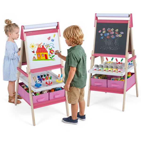 3-in-1 Art Easel for Kids with Magnetic Chalkboard and Whiteboard