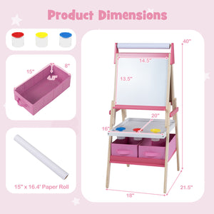 3-in-1 Art Easel for Kids with Magnetic Chalkboard and Whiteboard