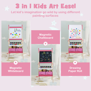 3-in-1 Art Easel for Kids with Magnetic Chalkboard and Whiteboard