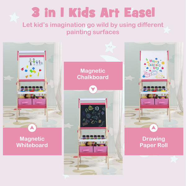3-in-1 Art Easel for Kids with Magnetic Chalkboard and Whiteboard